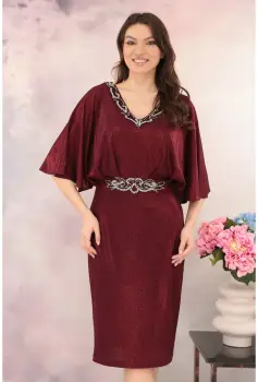 Rochie bordo de ocazie cu strasuri in talie si la decolteu imagine
