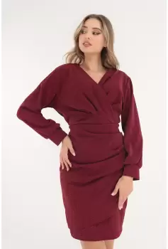 Rochie bordo din lurex cu fronseuri si decolteu parte peste parte imagine