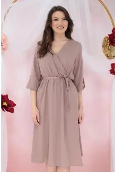 Rochie cafenie cu decolteu parte peste parte imagine