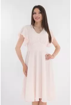 Rochie clos alba cu buline discrete roz imagine