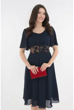 Rochie clos bleumarin cu cordon din brocard cu insertii aurii imagine