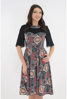 Rochie clos bleumarin cu desen multicolor imagine