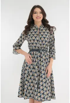 Rochie clos bleumarin cu o curea bleumarin in talie imagine