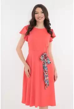 Rochie clos corai cu cordon multicolor in talie imagine