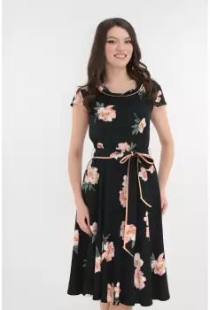 Rochie clos din vascoza neagra cu flori maxi roz imagine