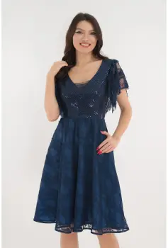 Rochie clos eleganta din dantela albastra cu paiete imagine