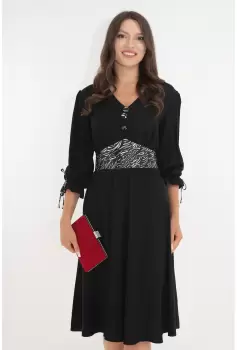 Rochie clos neagra cu cordon din satin imprimat imagine