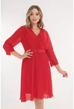 Rochie clos rosie cu fusta plisata si curea in talie imagine