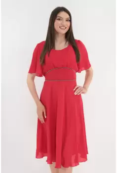 Rochie clos rosie cu margelute argintii in talie imagine