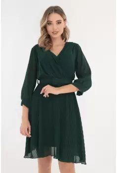 Rochie clos verde-smarald cu fusta plisata si curea in talie imagine