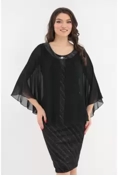 Rochie de ocazie din catifea cu glitter argintiu si pelerina din voal imagine