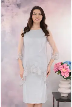 Rochie de ocazie din lurex cu pelerina din tulle si broderie gri imagine