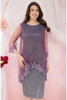 Rochie de ocazie din lurex cu pelerina din tulle si broderie violet imagine