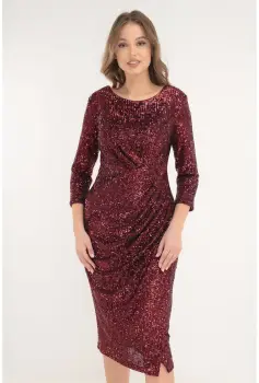 Rochie de ocazie din paiete bordo cu fronseuri in talie imagine