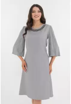 Rochie de ocazie gri cu maneci plisate imagine