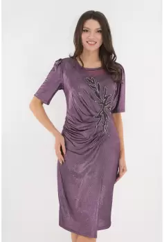 Rochie de ocazie lila cu pliuri asimetrice si broderie in talie imagine