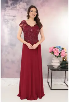 Rochie de seara bordo cu broderie si paiete imagine