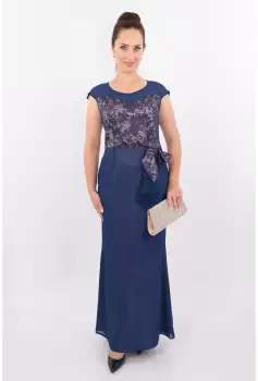 Rochie de seara din voal bleumarin cu dantela imagine
