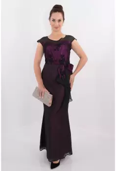 Rochie de seara din voal negru si saten ciclamen imagine