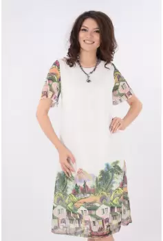 Rochie diafana din voal alb cu print bordurat imagine