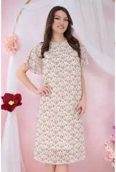 Rochie diafana din voal bej cu print floral discret imagine