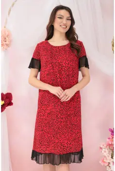 Rochie diafana din voal rosu cu animal print negru imagine