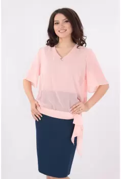 Rochie din stofa bleumarin si voal roz imagine