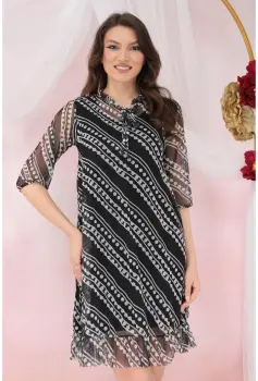 Rochie din tulle negru cu imprimeu abstract alb imagine