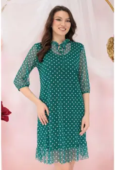 Rochie din tulle verde cu imprimeu cu buline albe imagine