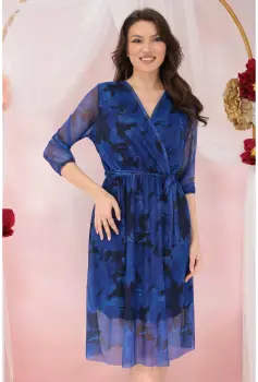 Rochie din tulle violet cu decolteu suprapus si print floral imagine