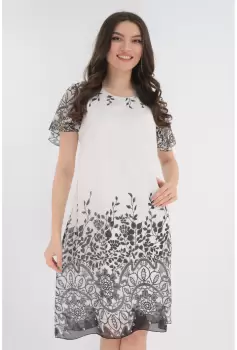 Rochie din voal alb cu print bordurat negru imagine