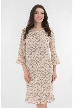 Rochie din voal bej cu print floral discret imagine