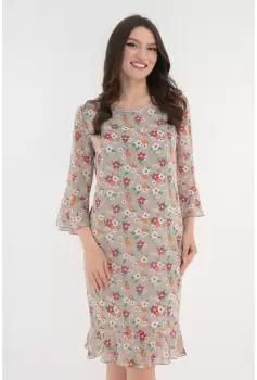 Rochie din voal gri cu flori albe si rosii imagine