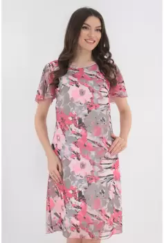Rochie din voal roz cu imprimeu floral maxi imagine