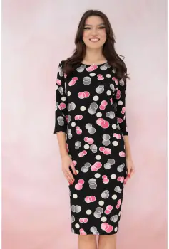 Rochie dreapta neagra cu buline roz imprimate imagine