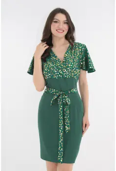 Rochie dreapta verde cu imprimeu auriu imagine