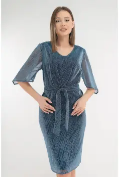Rochie eleganta albastra din tulle cu fir stralucitor si glitter imagine