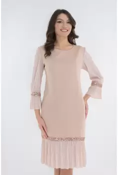 Rochie eleganta bej cu paiete si matase plisata imagine
