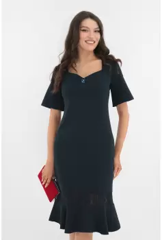 Rochie eleganta bleumarin cu dantela si volanas la tiv imagine