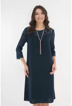 Rochie eleganta bleumarin cu insertii din dantela imagine