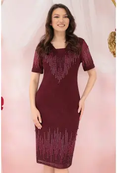 Rochie eleganta bordo cu strasuri si glitter discret imagine