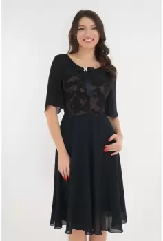 Rochie eleganta clos bleumarin cu brocart auriu imagine