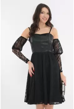 Rochie eleganta clos din dantela neagra si matase peliculizata imagine