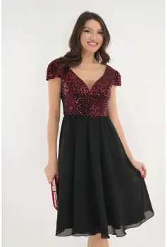 Rochie eleganta clos din voal negru si paiete rosii imagine