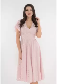 Rochie eleganta clos roz cu print auriu imagine