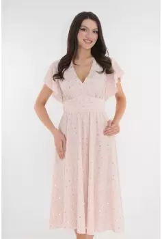 Rochie eleganta clos roz deschis cu print auriu imagine