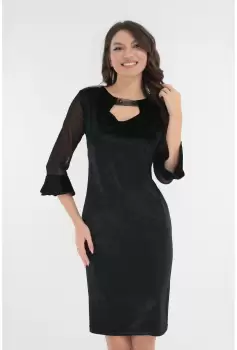 Rochie eleganta din catifea neagra cu decupaj la decolteu imagine