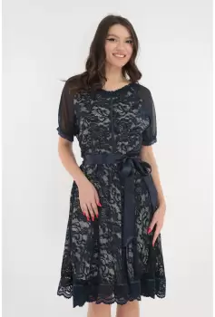 Rochie eleganta din dantela bleumarin cu desen floral imagine
