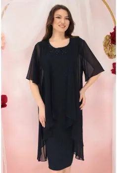 Rochie eleganta din lurex bleumarin cu pelerina detasabila imagine
