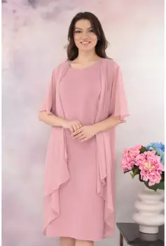 Rochie eleganta din lurex roz cu pelerina detasabila imagine